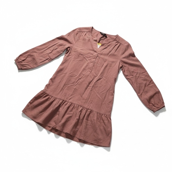 Buffalo David Bitton Mocha Brown Boho Peasant Mini Dress Pockets NWT - Picture 5 of 13